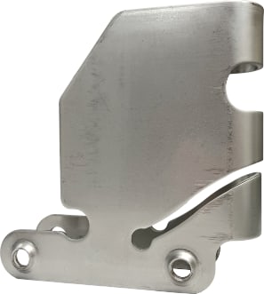 This bracket’s pierced holes are extruded, tapped as an alternative to welded nuts